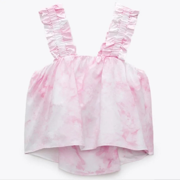 Zara Poplin Tie Dye Ruffle Shoulder Tank Top Sz M  NWT - Picture 3 of 8